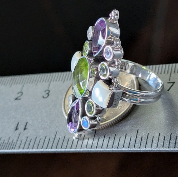 Nicky Butler 925 Sterling Silver Peridot Amethyst Pearl Ring NWT Designer Size 8 - Picture 7 of 12